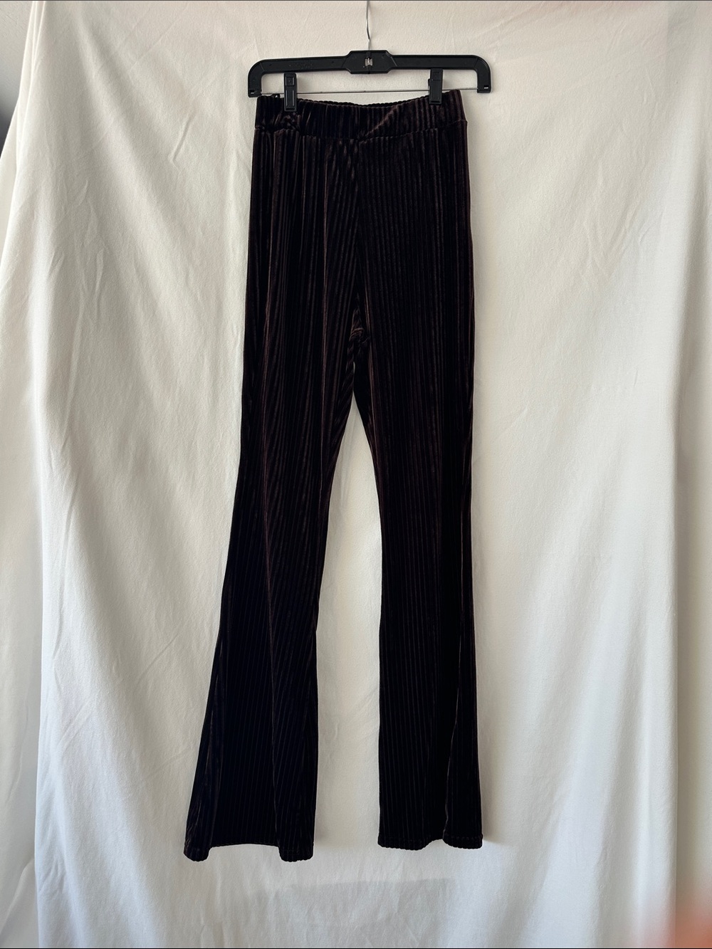 SHEIN Dark Brown Ribbed Velvet Flare Pants